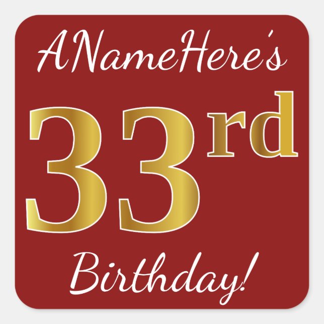 Rouge, Faux Gold 33e anniversaire + Autocollant de (Devant)