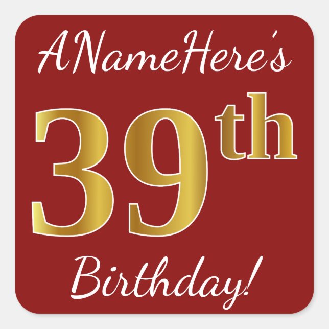 Rouge, Faux Gold 39e anniversaire + Autocollant de (Devant)