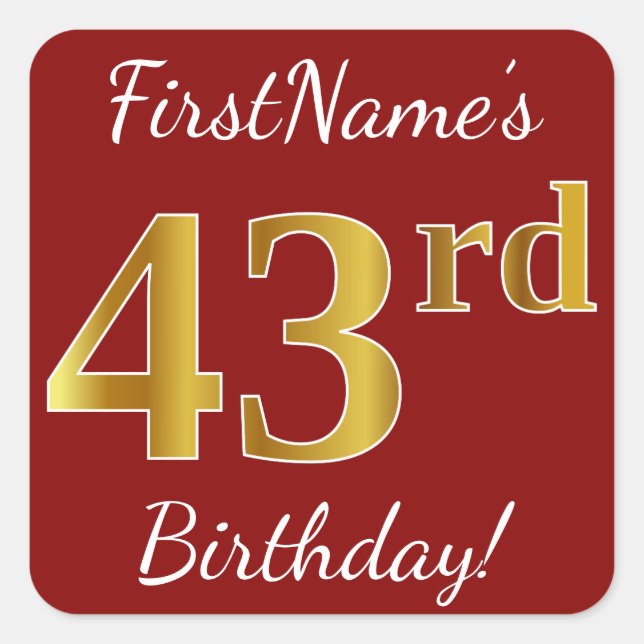 Rouge, Faux Gold 43e anniversaire + Autocollant de (Devant)