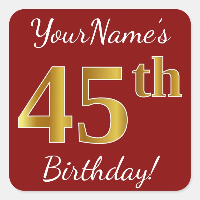 Rouge, Faux Gold 45e Anniversaire + Autocollant de (Devant)