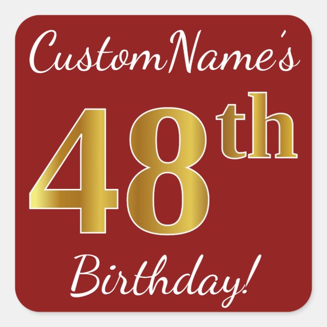 Rouge, Faux Gold 48e anniversaire + Autocollant de (Devant)