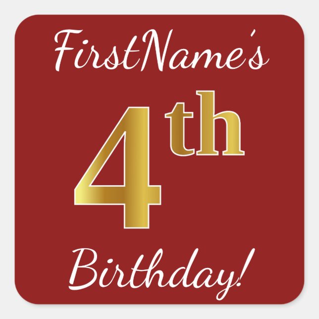 Rouge, Faux Gold 4e anniversaire + Autocollant de  (Devant)
