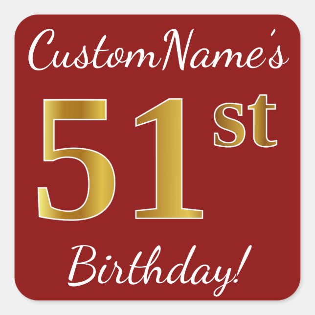 Rouge, Faux Gold 51e Anniversaire + Autocollant de (Devant)