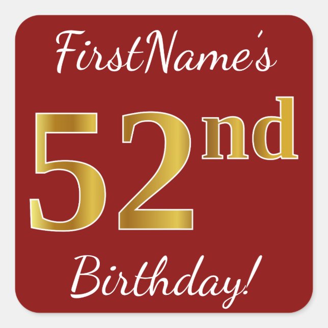 Rouge, Faux Gold 52e anniversaire + Autocollant de (Devant)