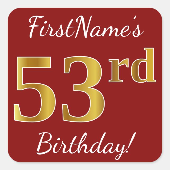 Rouge, Faux Gold 53e anniversaire + Autocollant de (Devant)