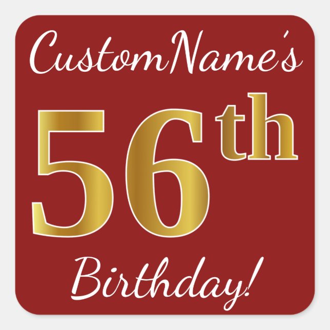 Rouge, Faux Gold 56e anniversaire + Autocollant de (Devant)