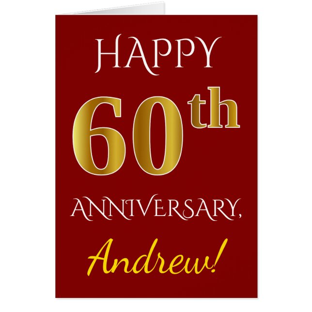 Rouge, Faux Gold 60e anniversaire de Mariage + Nom (Devant)