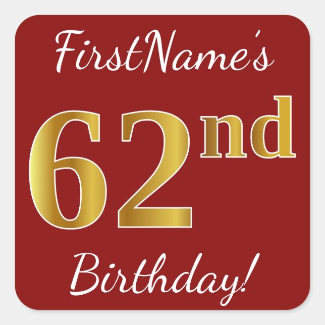 Rouge, Faux Gold 62e anniversaire + Autocollant de (Devant)