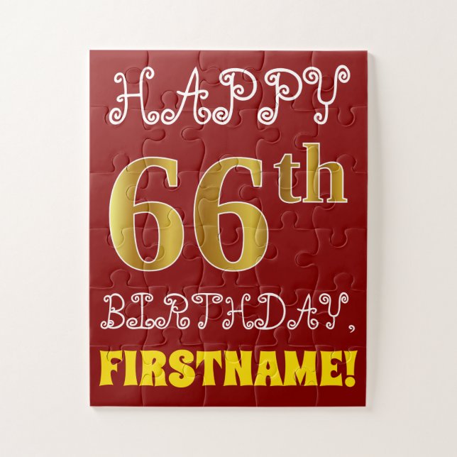 Rouge, Faux Gold 66e anniversaire + Puzzle de nom  (Vertical)