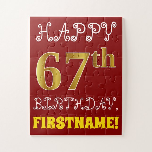Rouge, Faux Gold 67e anniversaire + Puzzle de nom  (Vertical)