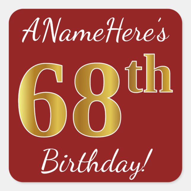Rouge, Faux Gold 68e anniversaire + Autocollant de (Devant)