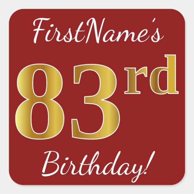 Rouge, Faux Gold 83e anniversaire + Autocollant de (Devant)