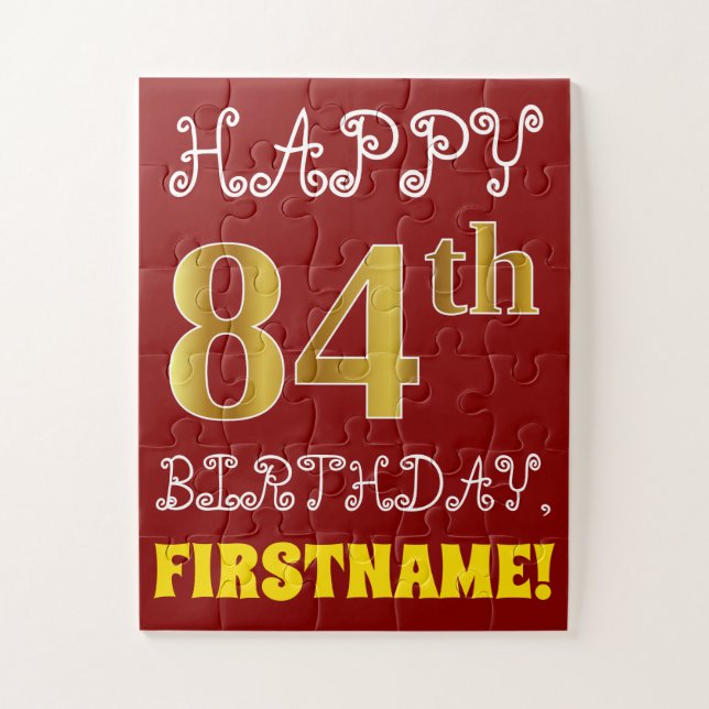 Rouge, Faux Gold 84e anniversaire + Puzzle de nom  (Vertical)