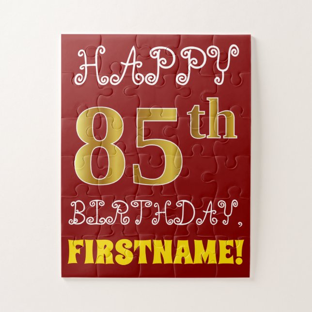Rouge, Faux Gold 85e anniversaire + Puzzle de nom  (Vertical)