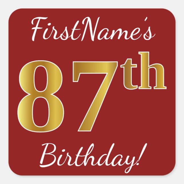 Rouge, Faux Gold 87e anniversaire + Autocollant de (Devant)