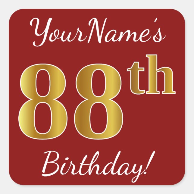 Rouge, Faux Gold 88e anniversaire + Autocollant de (Devant)