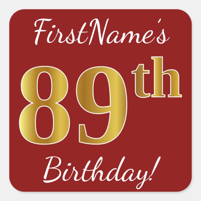 Rouge, Faux Gold 89e anniversaire + Autocollant de (Devant)