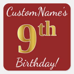 Rouge, Faux Gold 9e Anniversaire + Autocollant de 