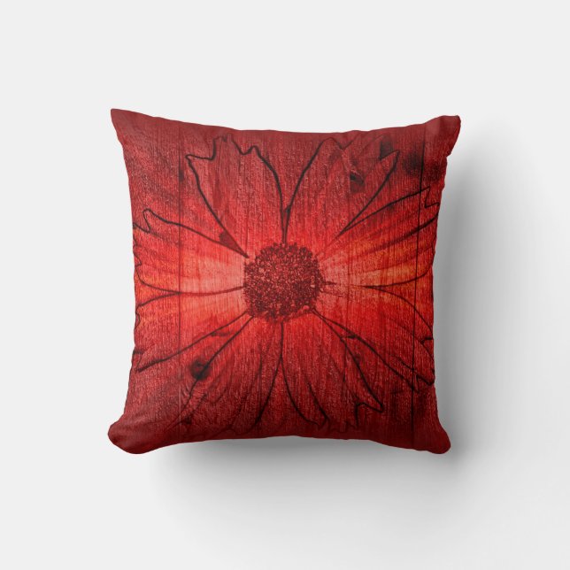 Rouge Fleur Vintage Art Design Coussin Abstrait (Recto)
