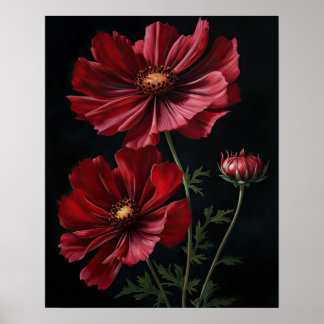 Rouge Fleurs Cosmos Art Imprimer Poster