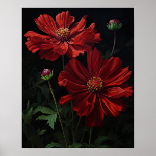 Rouge Fleurs Cosmos Art Imprimer Poster