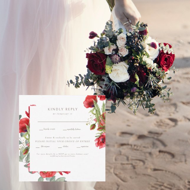 Rouge Floral Gold Texte Mariage Rsvp Carte Plat (Créateur téléchargé)