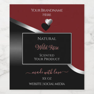 Rouge foncé Noir Wavy Coeurs d'argent Étiquettes d