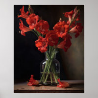 Rouge Gladiolus Fleurs Art Imprimer Poster
