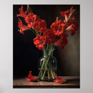 Rouge Gladiolus Fleurs Art Imprimer Poster