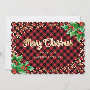 Rouge Gold Plaid Holly Business Cartes de Noël