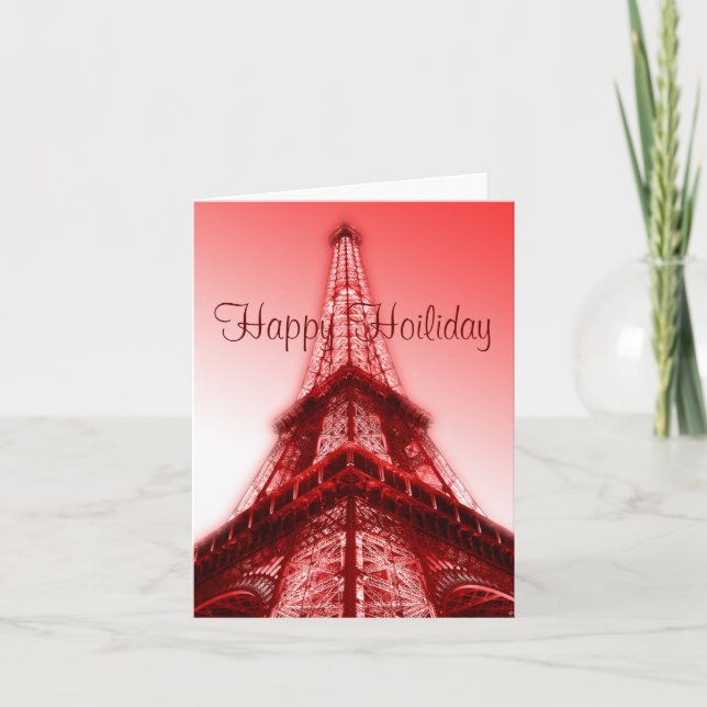 Rouge heureux de Tour Eiffel de carte de voeux de (Devant)