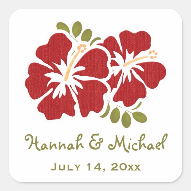 Rouge Hibiscus Mariage Faveur Sticker Sceau (Devant)