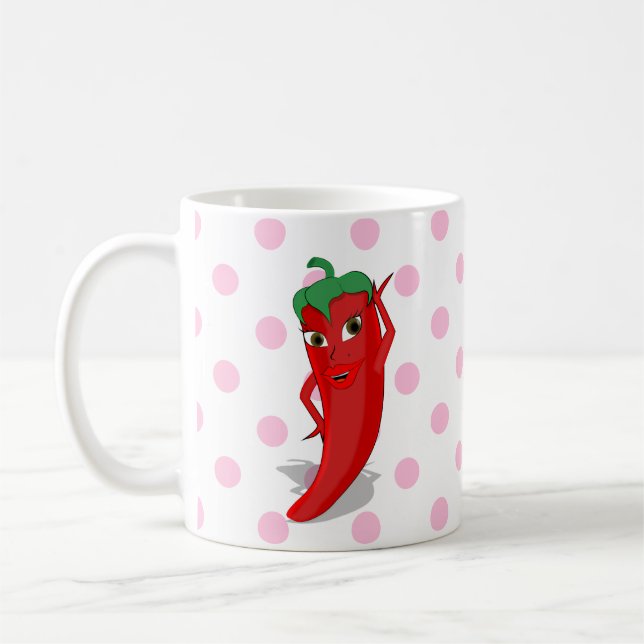 Rouge Hot Pepper Diva Pink Pois café Mug (Gauche)