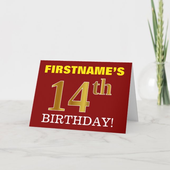 Rouge, Imitation Or "14e anniversaire" Carte d'ann (Devant)