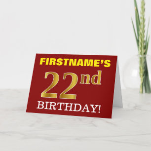 Rouge, Imitation Or "22e anniversaire" Carte d'ann