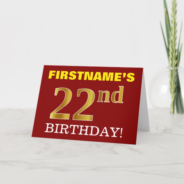 Rouge, Imitation Or "22e anniversaire" Carte d'ann (Devant)