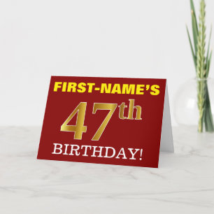 Rouge, Imitation Or "47th BIRTHDAY" Carte d'annive