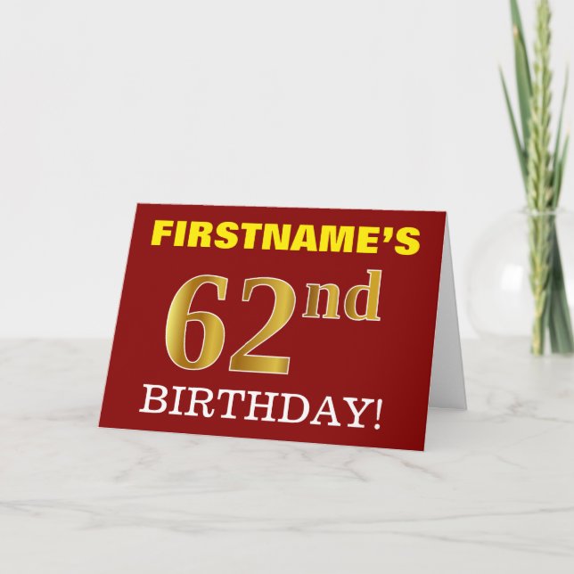 Rouge, Imitation Or "62e anniversaire" Carte d'ann (Devant)