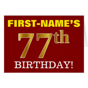 Rouge, Imitation Or "77th BIRTHDAY" Carte d'annive