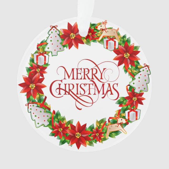 Rouge Joyeux Noël Fête Ornement de couronne (devant)