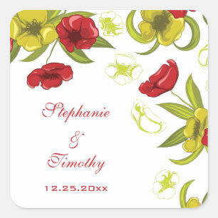 Rouge + Lime Vert pavot fleurs autocollants de mar