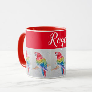 Rouge Macaw Oiseau Peinture Whimsical Art Mug