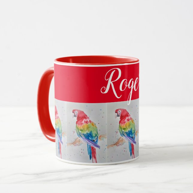 Rouge Macaw Oiseau Peinture Whimsical Art Mug (Devant gauche)