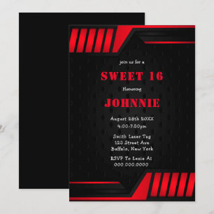 Rouge métallique Noir Doux 16 Invitations de fête