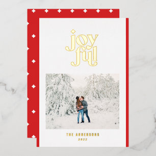 Rouge moderne joyeuse 1 photo foil carte de vacanc