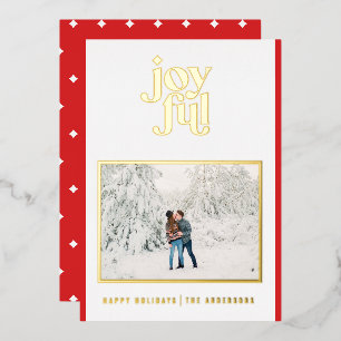 Rouge moderne joyeuse 1 photo foil carte de vacanc
