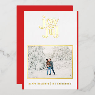 Rouge moderne joyeuse 1 photo foil carte de vacanc