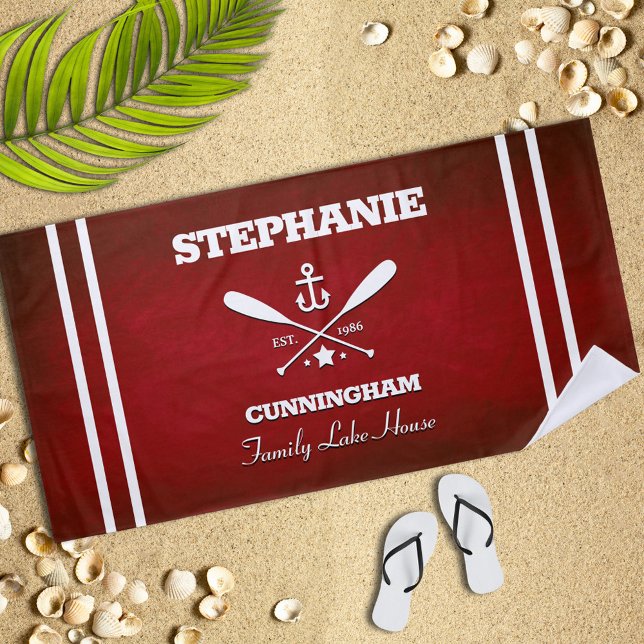 Rouge Nautique thème Serviette de plage rayée (Créateur téléchargé)