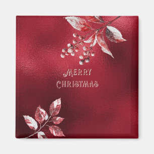 Rouge neige Feuilles Noël Magnet de Noël