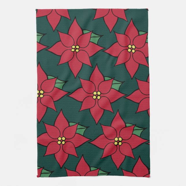 Rouge Noël Poinsettias Serviette de cuisine (Vertical)